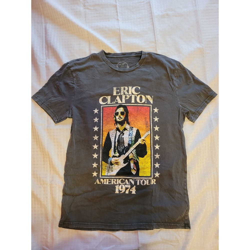 Eric Clapton American Tour 1974 Graphic T-Shirt Charcoal Grey‎ Mens Medium